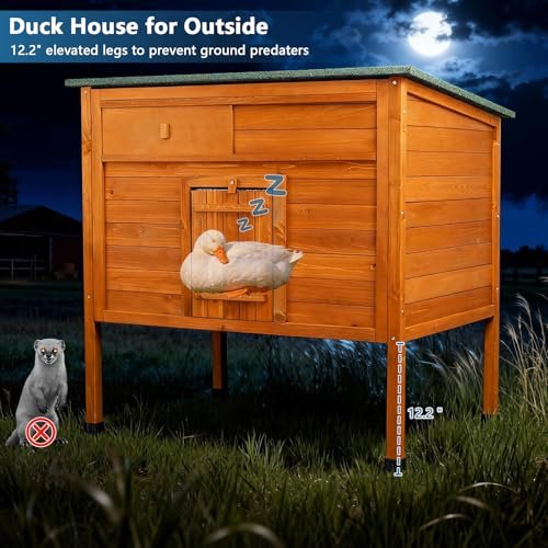FunXplore - Duck Coop Outdoor Weatherproof with Pull-Out Tray & Asphalt Roof