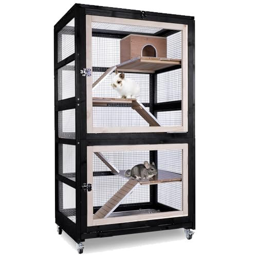 FunXplore Ferret Cage Chinchilla Rat Cage Stainless Steel Tray 5 Levels Small Animal Cage Devider for 2 Pets