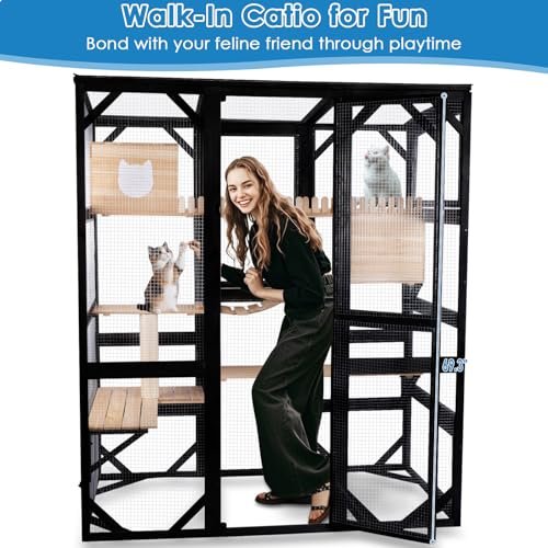 FunXplore Large Catio Outdoor Cat Enclosure Window 73" H Walk-in Cat House Kitty Cage for Multiple Indoor Outdoor Cats Outsid