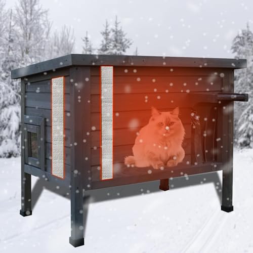 FunXplore Outdoor Insulated Cat House Feral Cat Enclosure Cat Shelter Weatherproof for Winter with All-Round Foam Escape Door